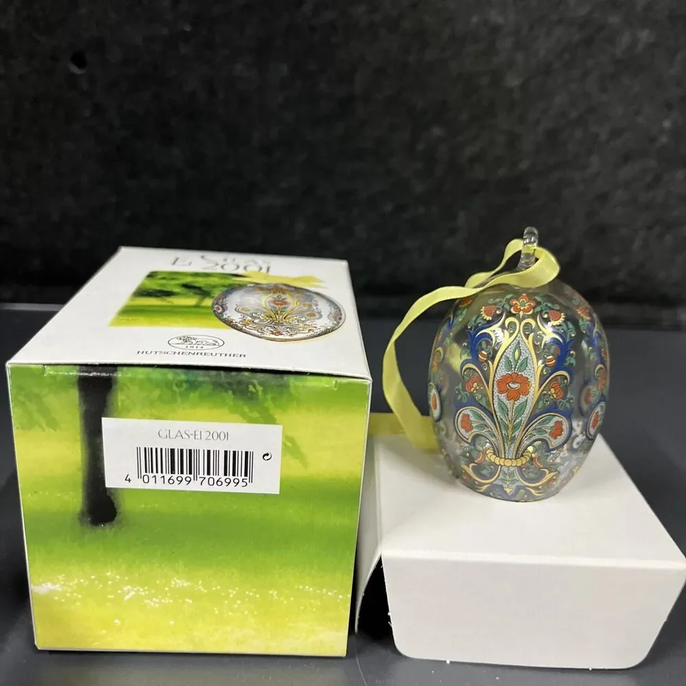 VTG Hutschenreuther Glass Crystal Egg Ornaments 2001 With Box‎